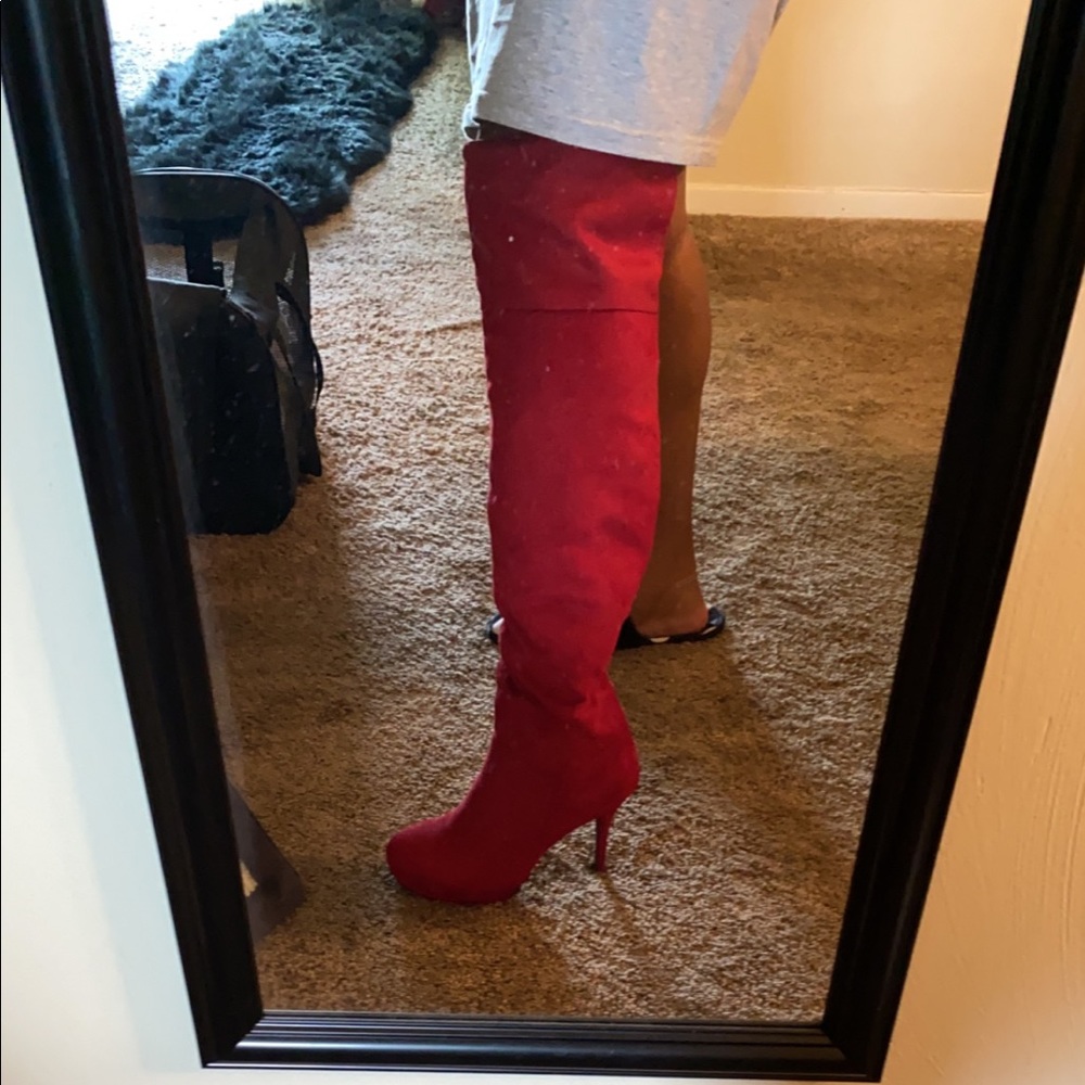 Over Knee Heeled Platform Red Boots